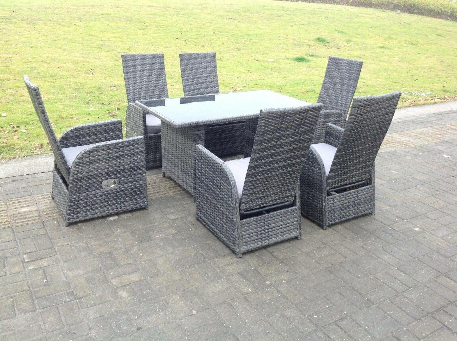 Outdoor Wicker Rattan Garden Furniture Reclining Chair And Table Dining Sets 6 Seater Rectangular Ta